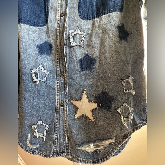 NWT Free People One Teaspoon Everyday Denim Classic Star Shirt XS Johnny Blue - Picture 8 of 10